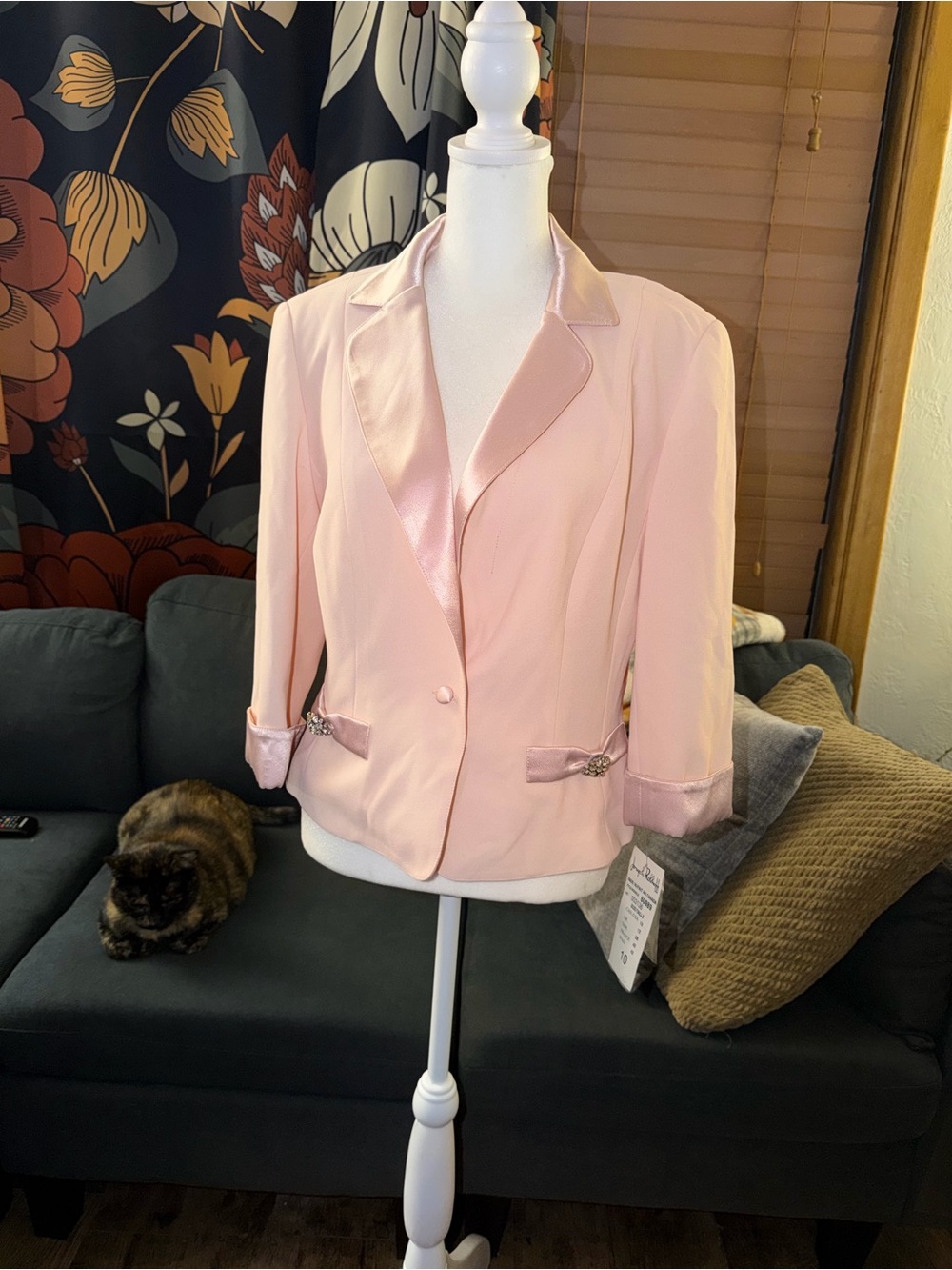 Joseph Ribkoff Women’s Pink Button Blazer Jacket Satin Trim 3/4 Sleeve Size 10